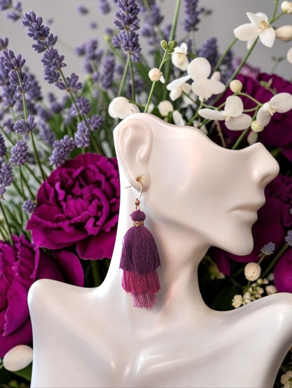 Purple Ombre Tiered Tassel Drop Earrings